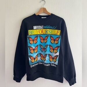 Online Ceramics Be Yourself Butterfly Graphic Crewneck Sweatshirt Black Medium